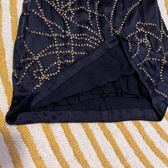 Badgely Mischka Navy Blue Silk Minidress with Gold Embellishments - Picture 6 of 7